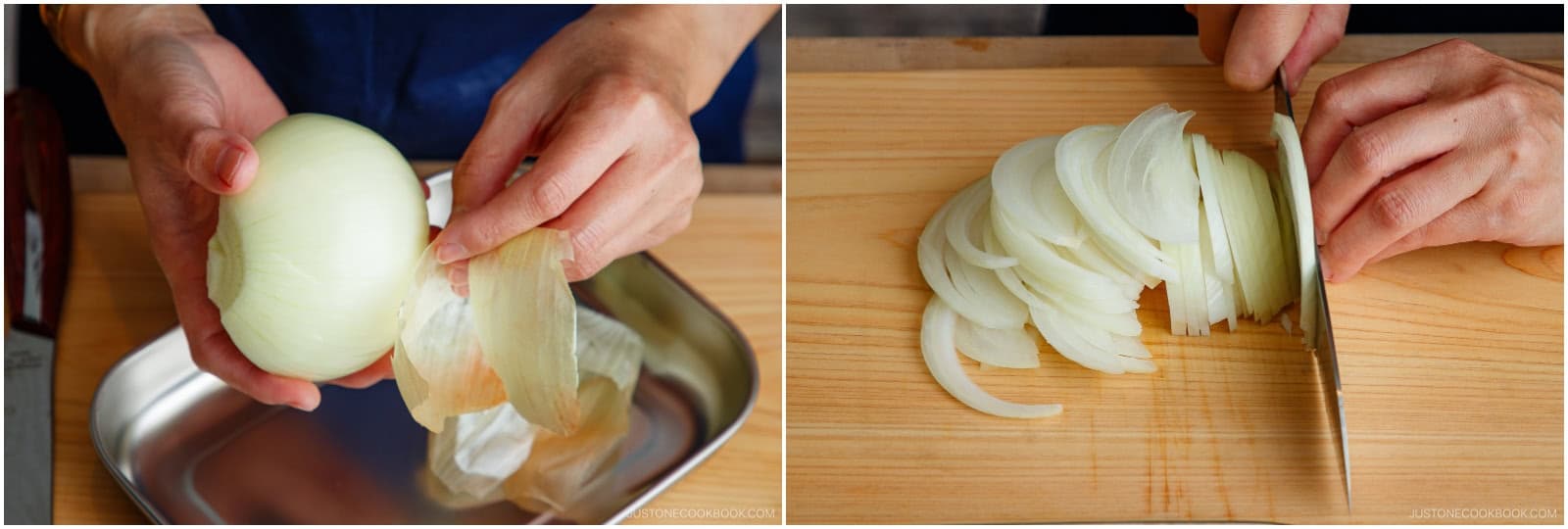 Peel ½ onion and cut into thin slices.