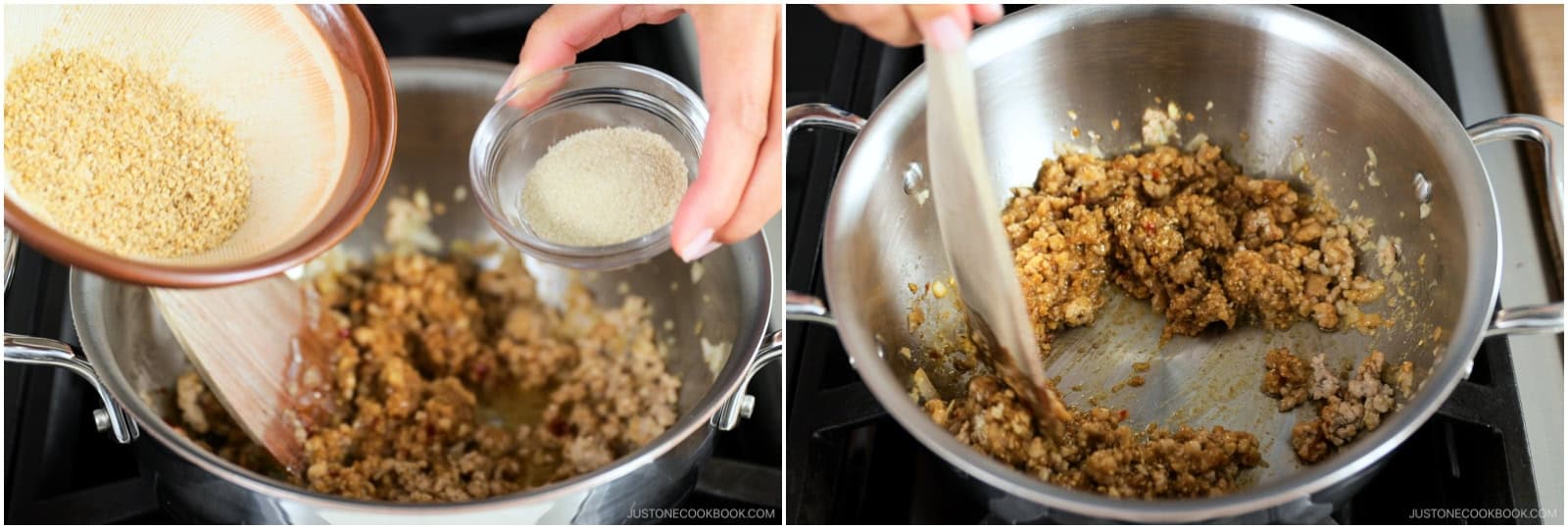Add the ground sesame seeds and 1 Tbsp sugar and mix well.
