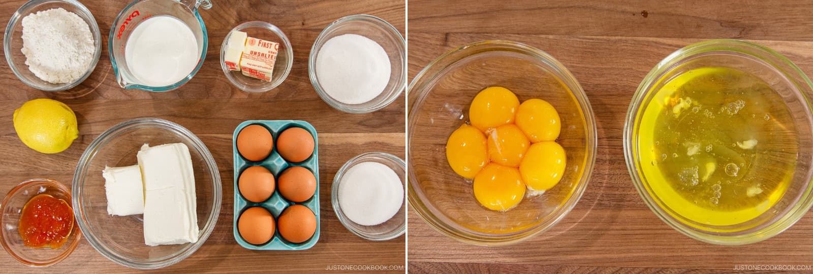 Gather all the ingredients.Separate 6 large eggs (50 g each w/o shell) into egg yolks and whites. Place the egg whites in the refrigerator until ready to use. Nami's Tip: I highly recommend chilling a clean, dry stand mixer bowl in the fridge until you're ready to whip the egg whites.